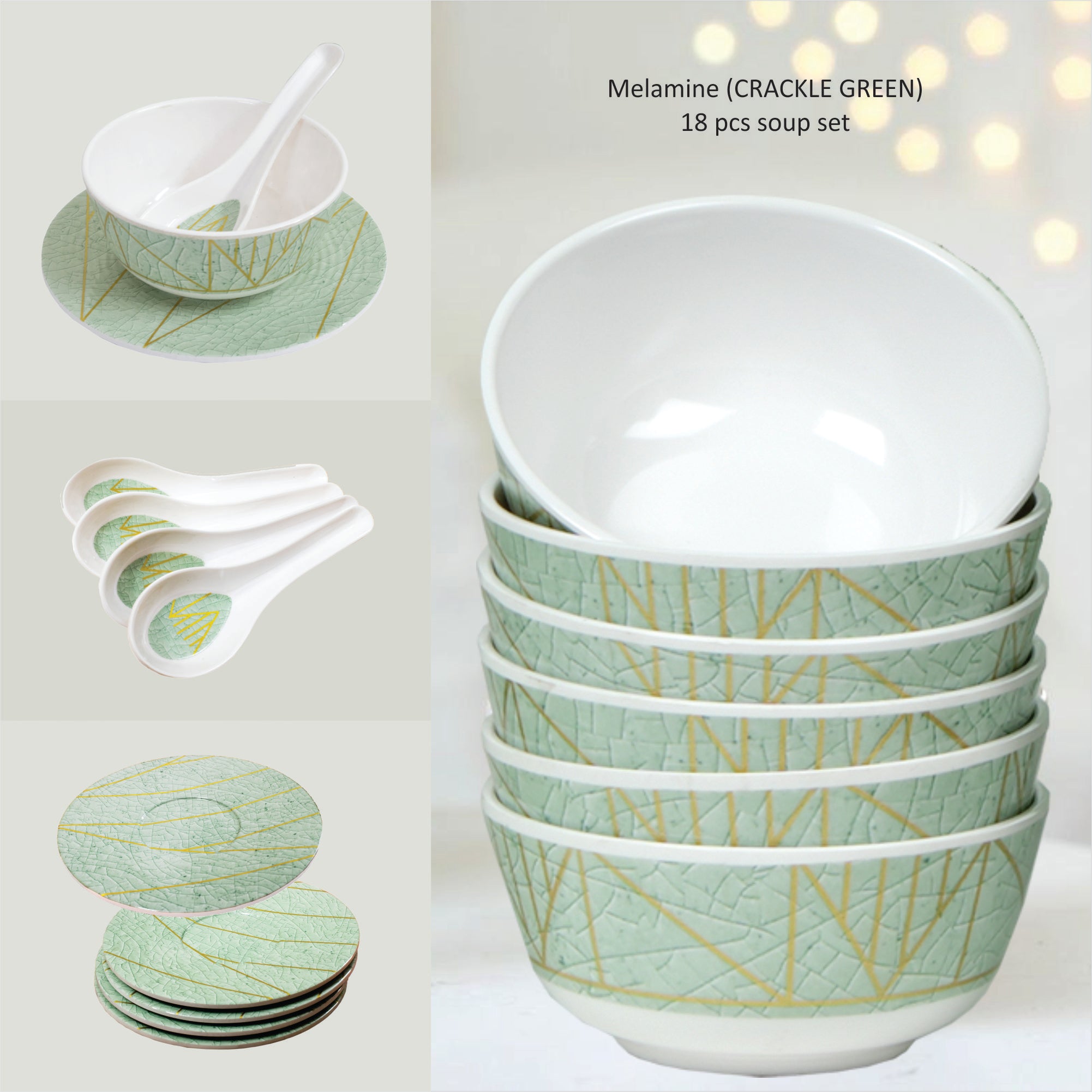 Stehlen Bowl Set, Soup set, Pure melamine, 18 Piece - Crackle Green