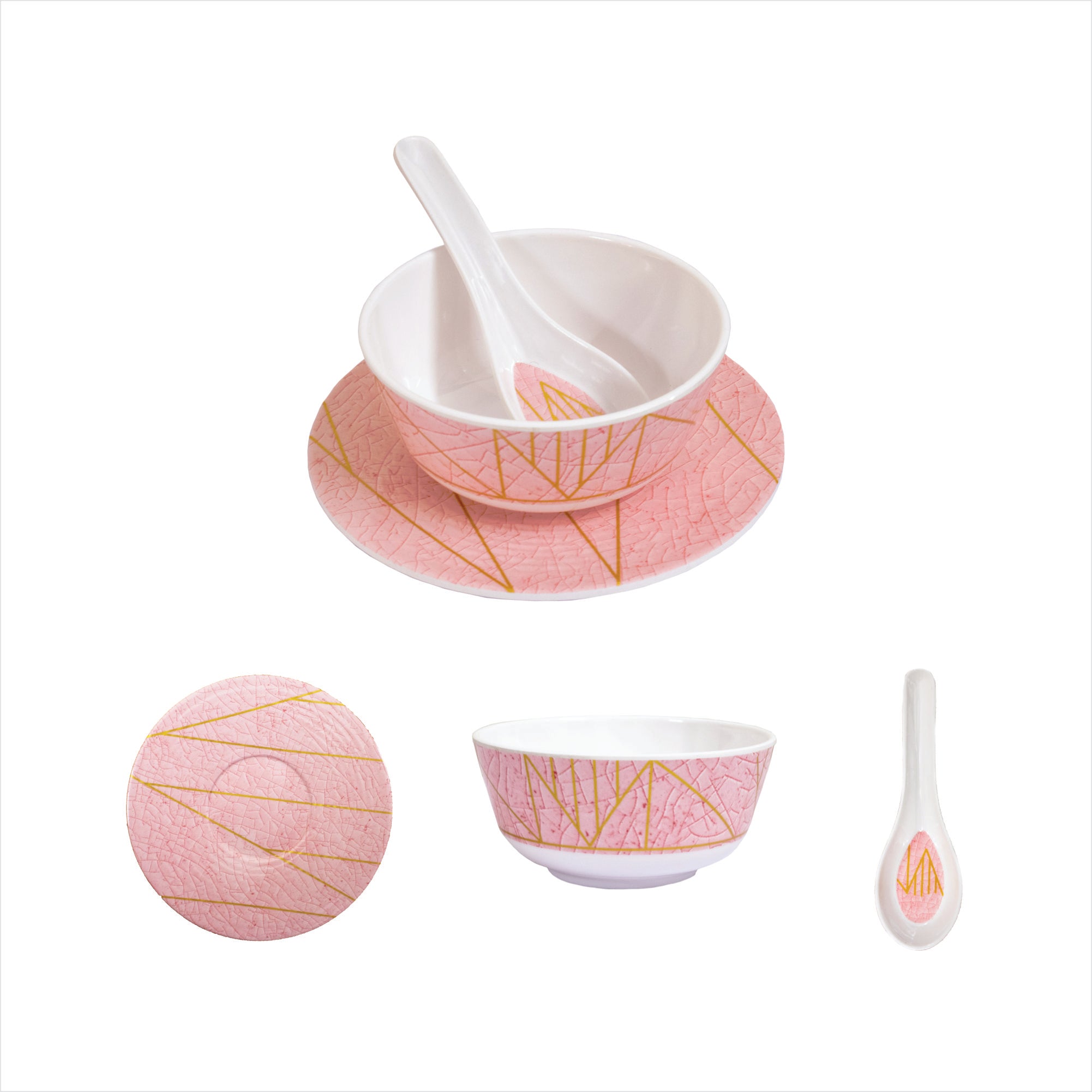 Stehlen Bowl Set, Soup set, Pure melamine, 18 Piece- Crackle Pink