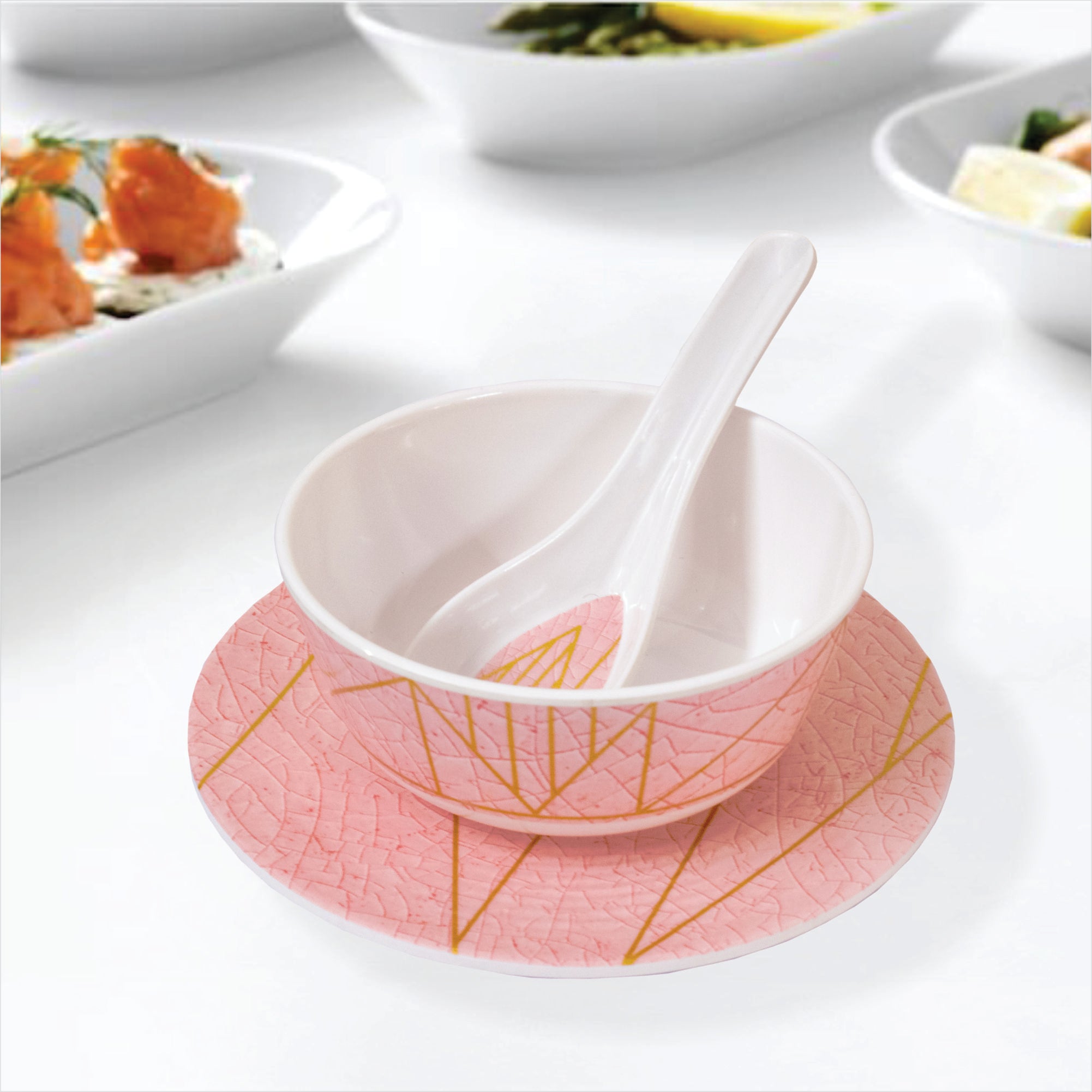 Stehlen Bowl Set, Soup set, Pure melamine, 18 Piece- Crackle Pink