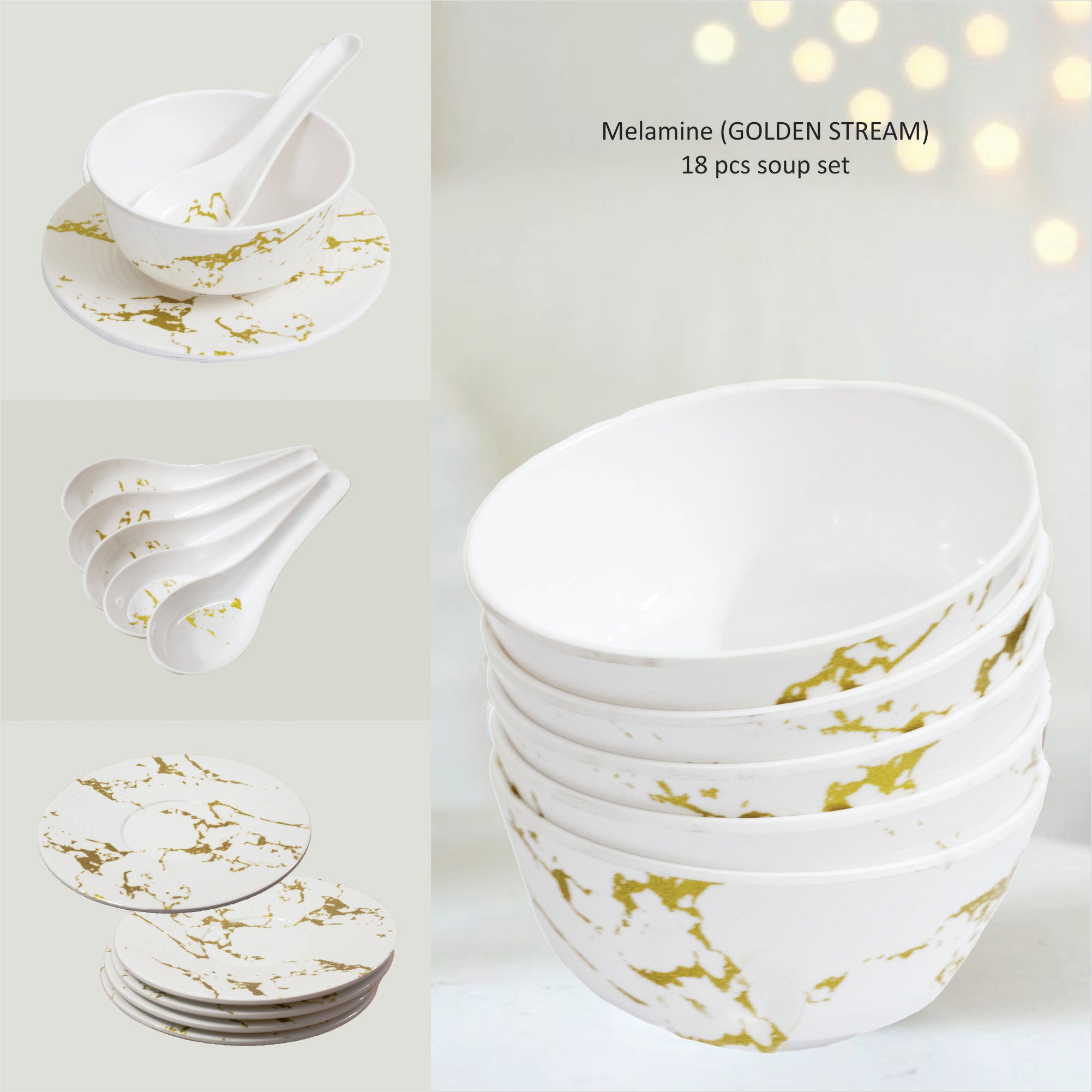 Stehlen Bowl Set, Soup set, Pure melamine, 18 Piece - Golden Stream