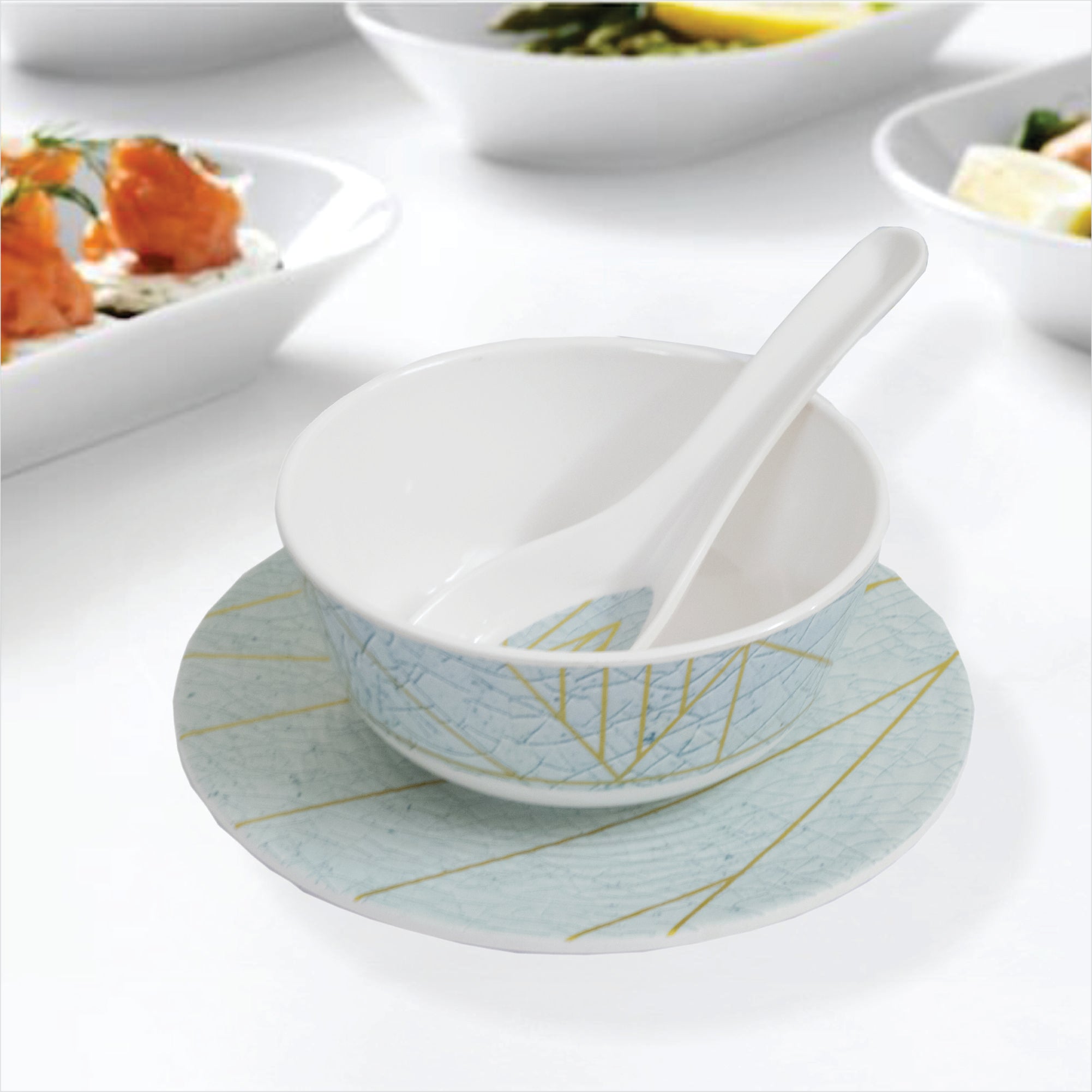 Stehlen Bowl Set, Soup set, Pure melamine, 18 Piece - Crackle Blue