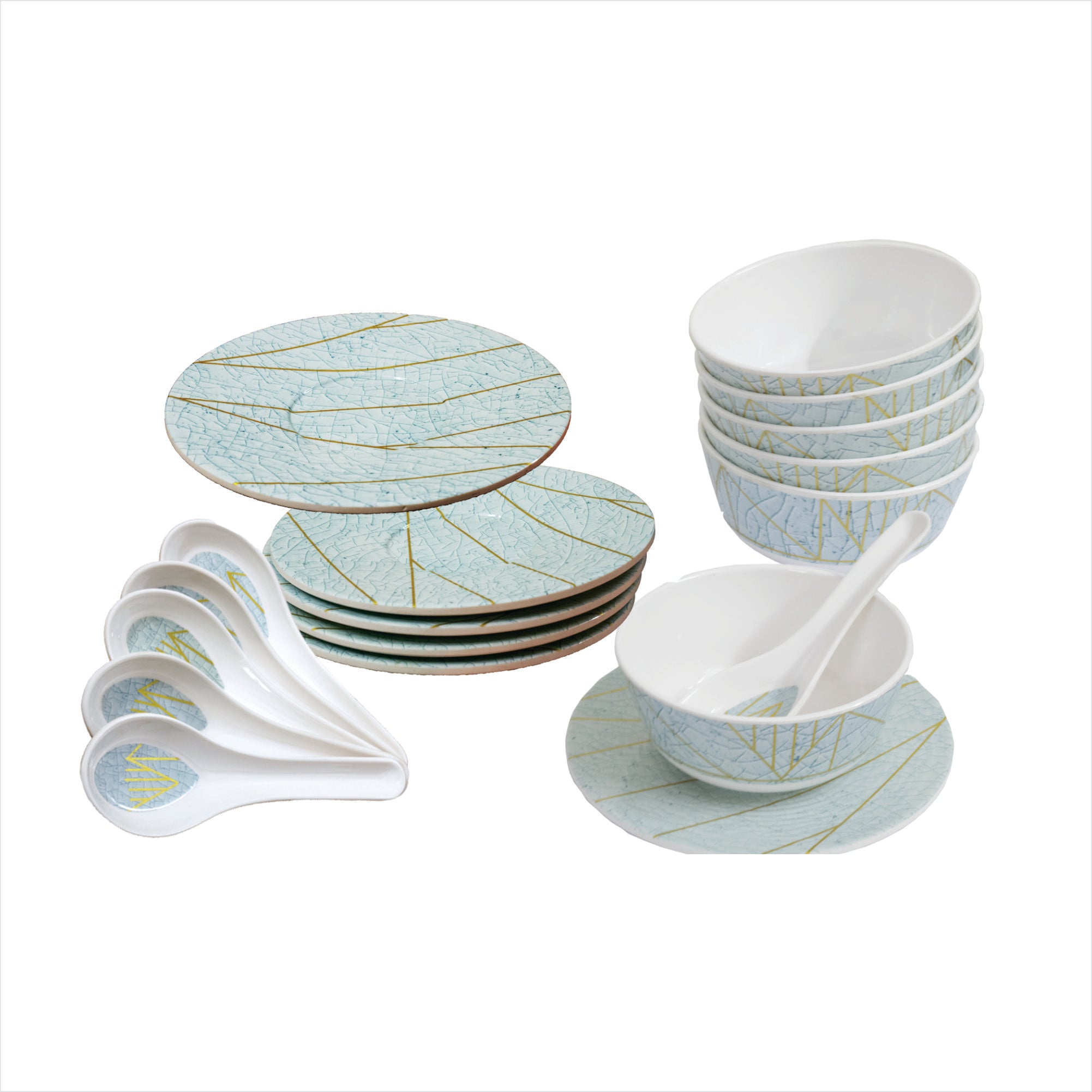 Stehlen Bowl Set, Soup set, Pure melamine, 18 Piece - Crackle Blue