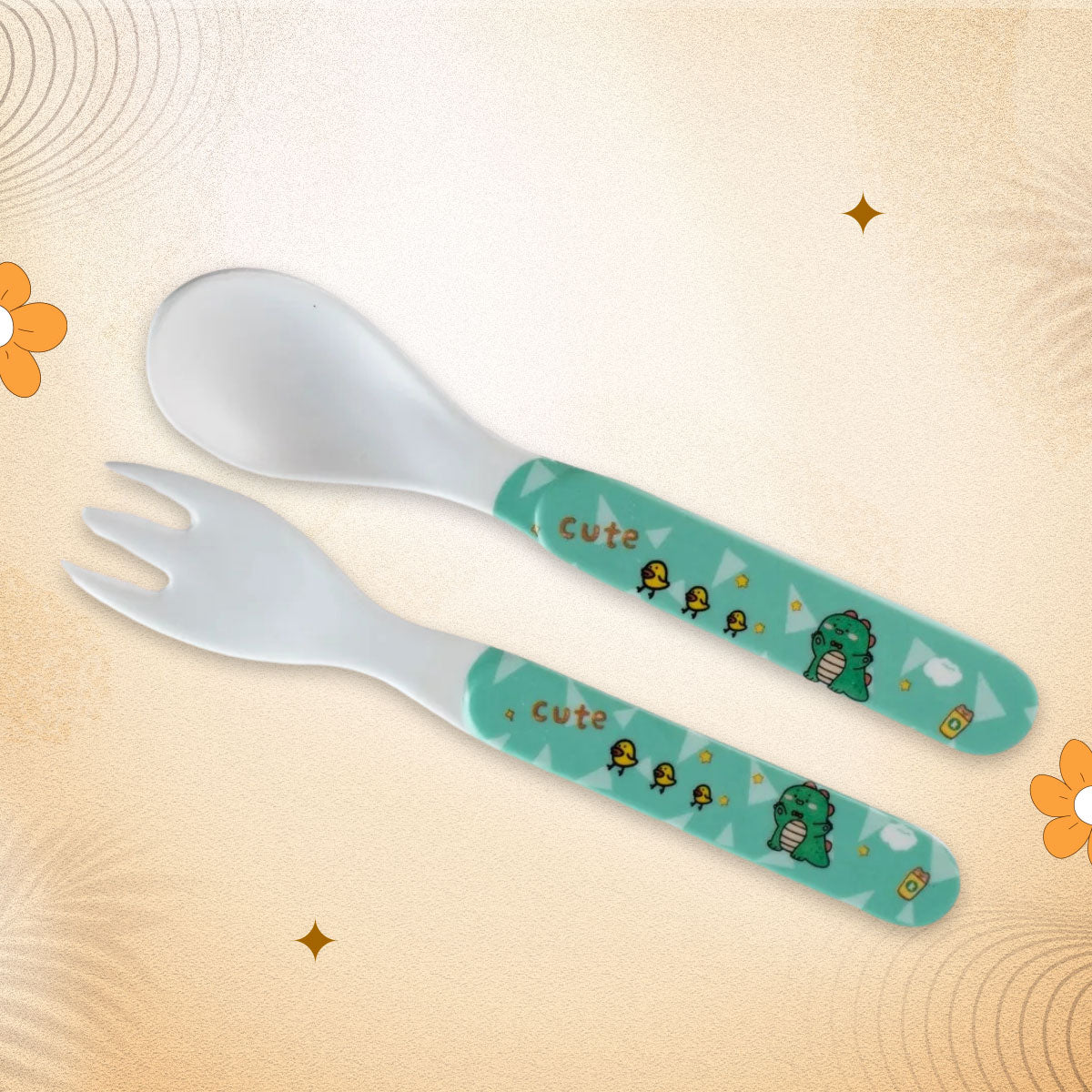 2-Piece Kids Feeding Set (Spoon and Fork) - Green Peas