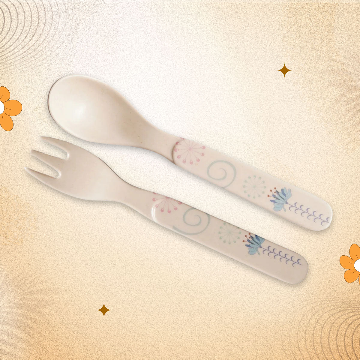 2-Piece Kids Feeding Set (Spoon and Fork)-  Dancing  Peacock