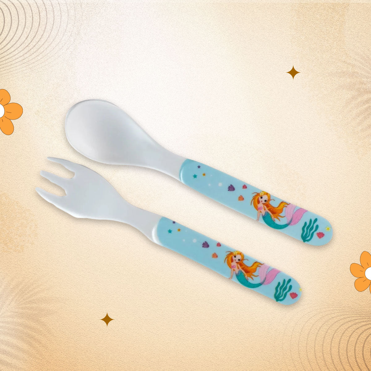 2-Piece Kids Feeding Set (Spoon and Fork)-Aqua Tale