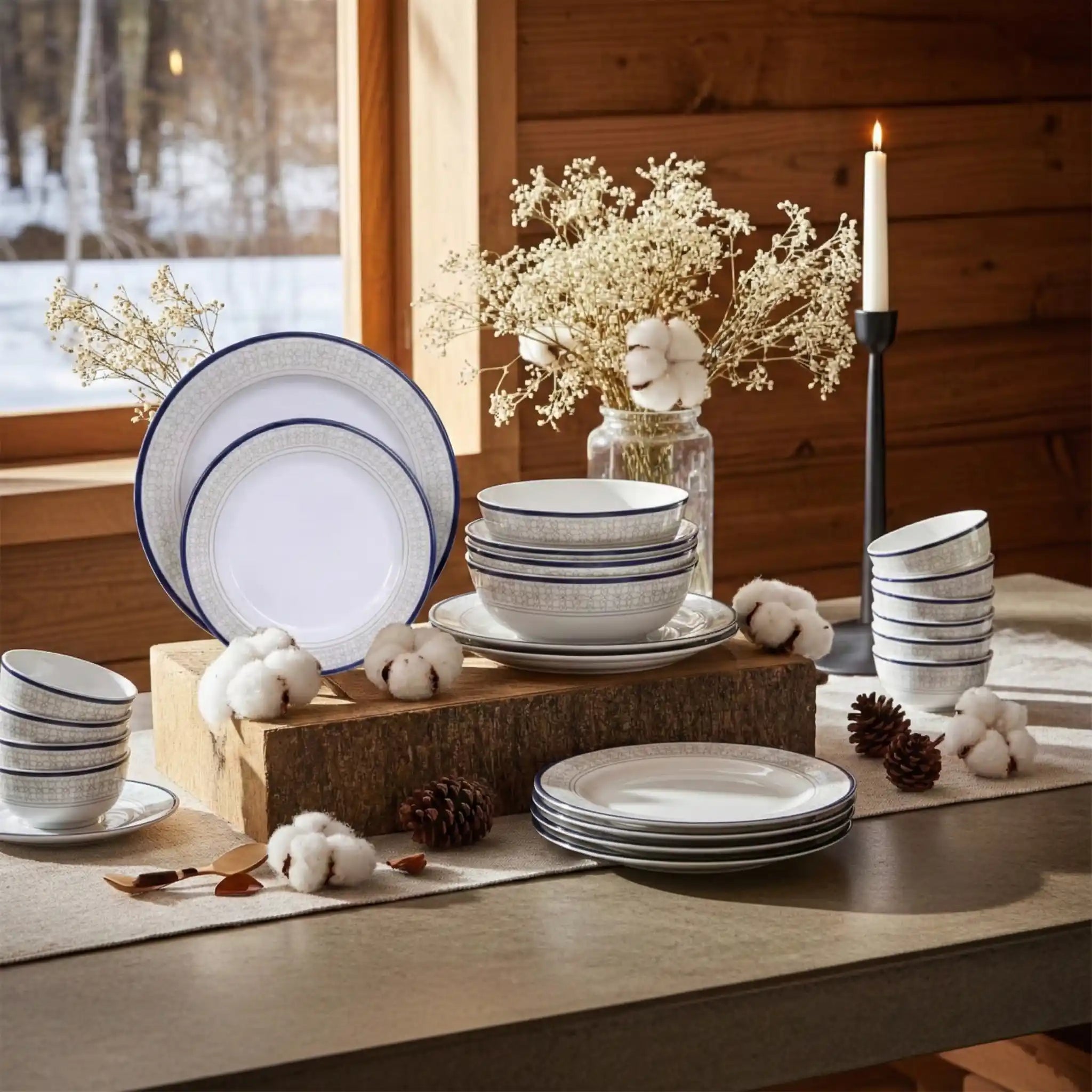 Stehlen Dinnerware, Pure melamine, Vintage, 24 Piece Kitchen Set for home- Cubic Yellow