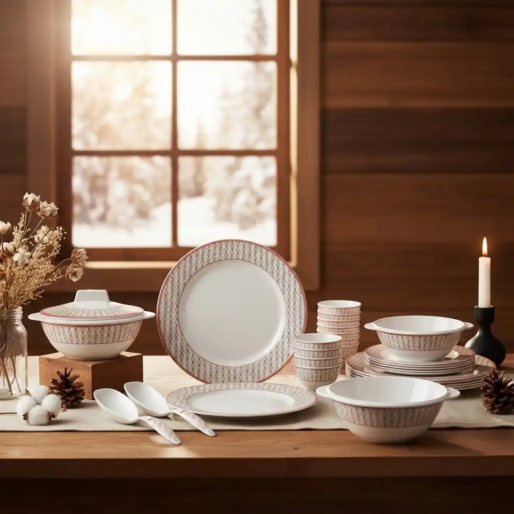 31 Pcs Melamine Vintage Merdian Brown Dinner Set | Designer Indian Dinnerware - 100% Food Safe