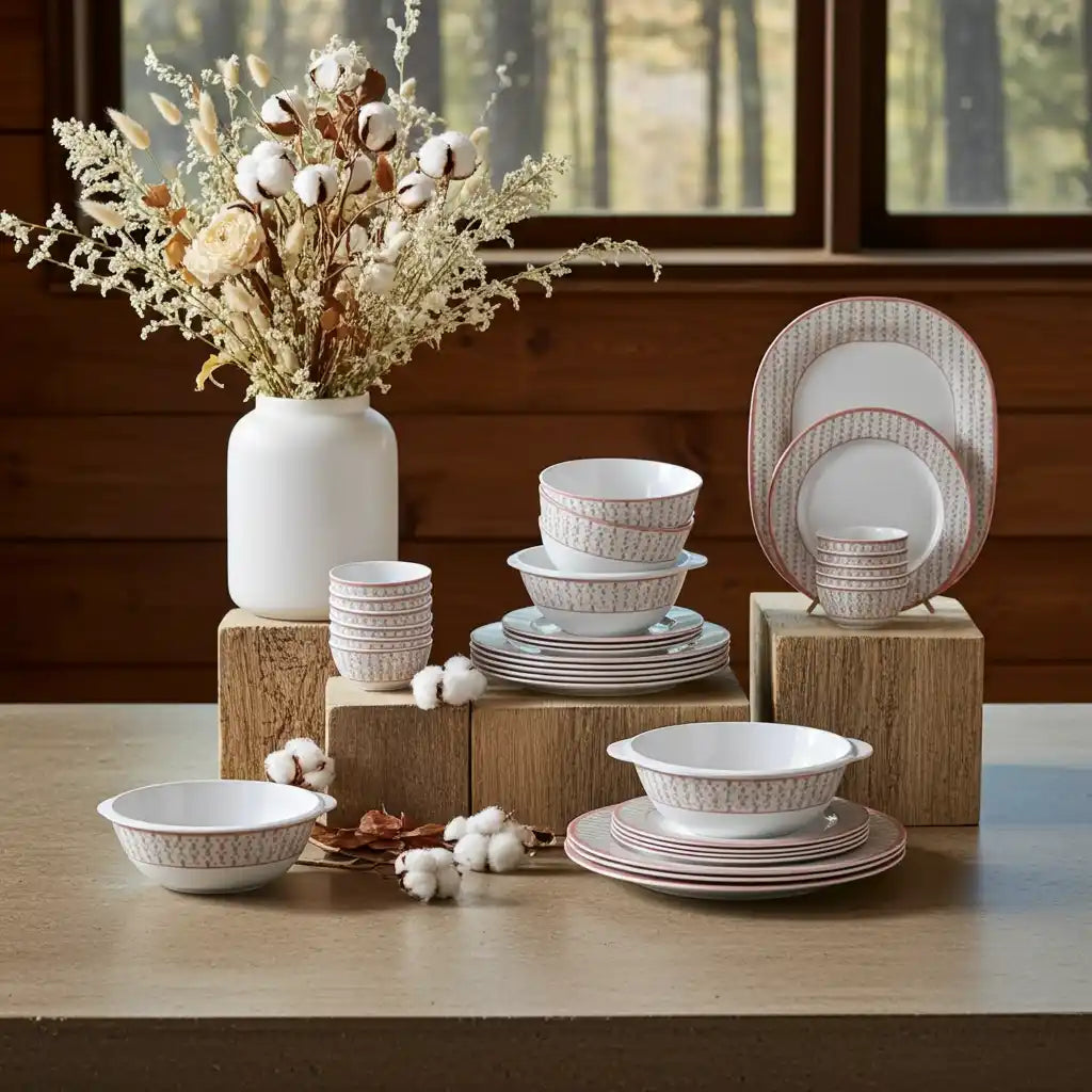 Stehlen Dinnerware, Pure melamine, Vintage, 33 Piece Kitchen Set for home- MERDIAN BROWN