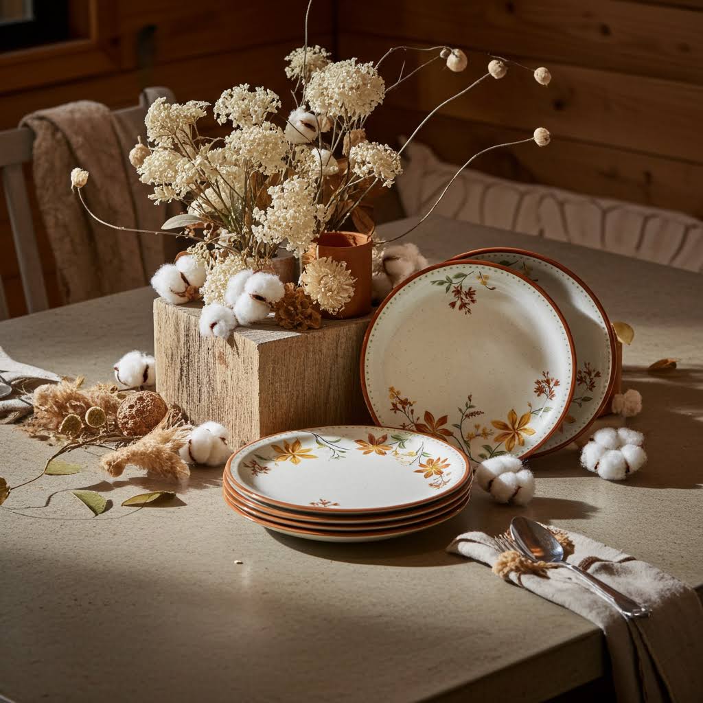 Stehlen Indian Round Dinnerware 6 Pcs Kitchen Set for home- CREAM SAPPHIRE