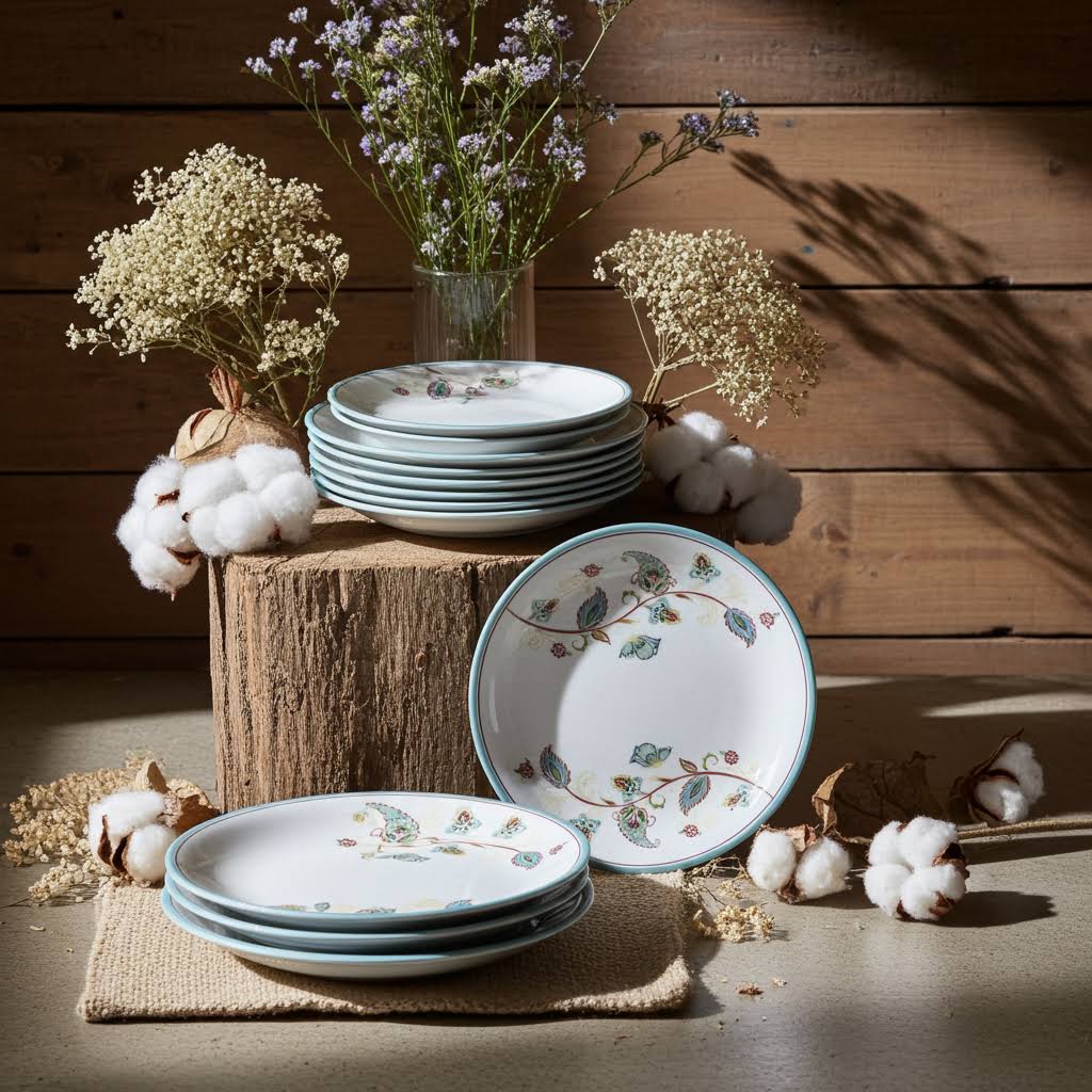 Stehlen Indian Round Dinnerware 6 Pcs Kitchen Set for home- GREEN SAPPHIRE