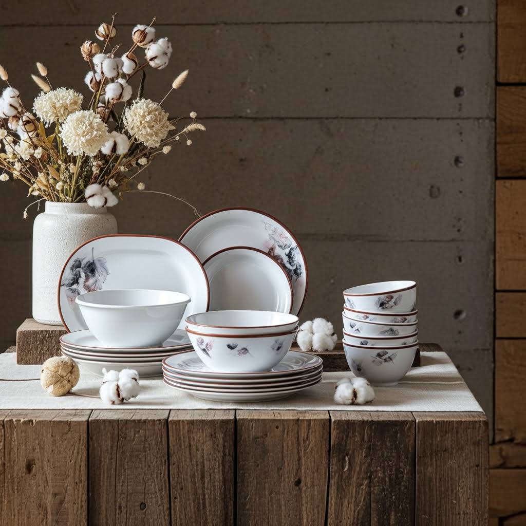 Stehlen Indian Round Dinnerware, Pure melamine, 24 PC Kitchen Set for home-  MAPLE LEAF