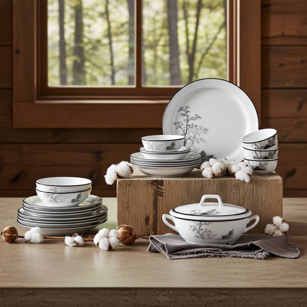 Stehlen Indian Round Dinnerware, Pure melamine, 31 PC Kitchen Set for home-  Oak