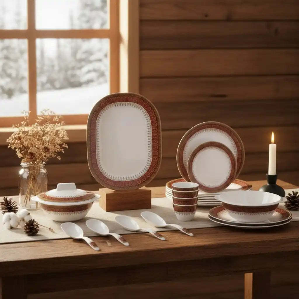 33 Pcs Melamine Heritage Dinner Set | Round Indian Dinnerware - 100% Food Safe