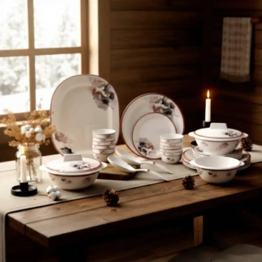 33 Pcs Melamine Maple Leaf Dinner Set | Round Indian Dinnerware - 100% Food Safe
