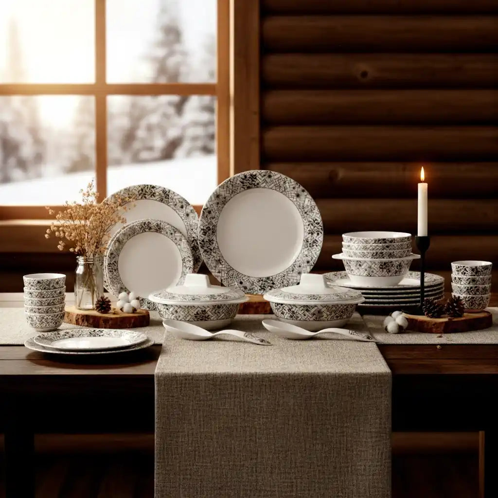 33 Pcs Melamine Olive Leaf Dinner Set | Round Indian Dinnerware - 100% Food Safe