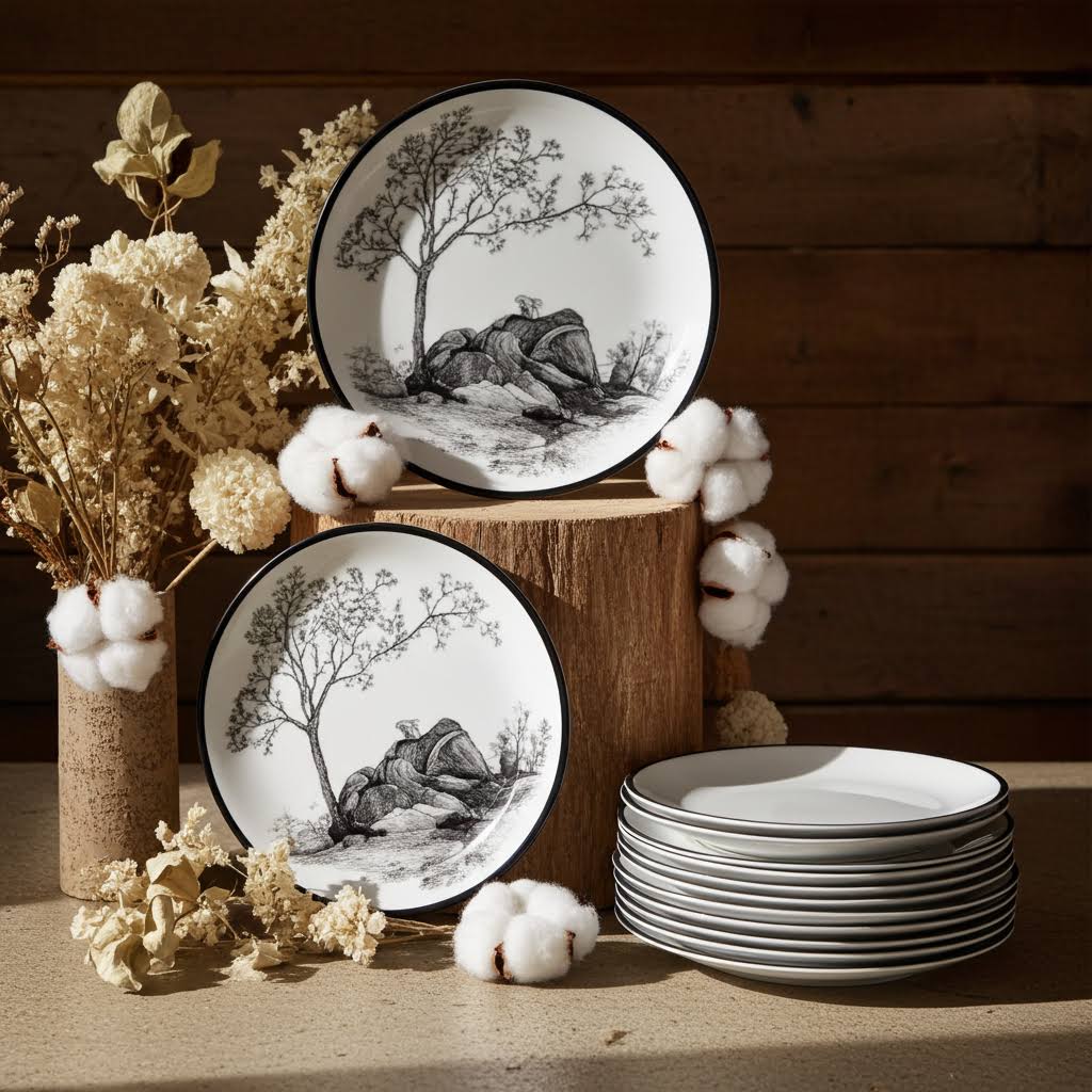 Stehlen Indian Round Dinnerware, Pure melamine, 6 Pcs Kitchen Set for home- Oak