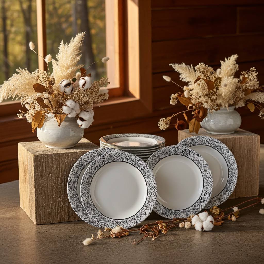 Stehlen Indian Round Dinnerware, Pure melamine, 6 Pcs Kitchen Set for home- Olive Leaf