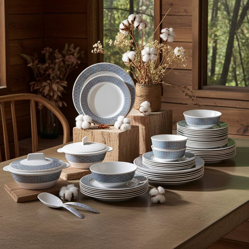 Stehlen Dinnerware, Pure melamine, Vintage, 33 Piece Kitchen Set for home- MERDIAN GRAY