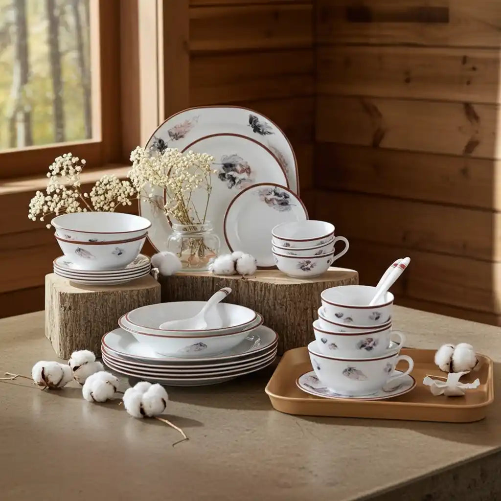31 Pcs Melamine Maple Leaf Dinner Set | Round Indian Dinnerware - 100% Food Safe