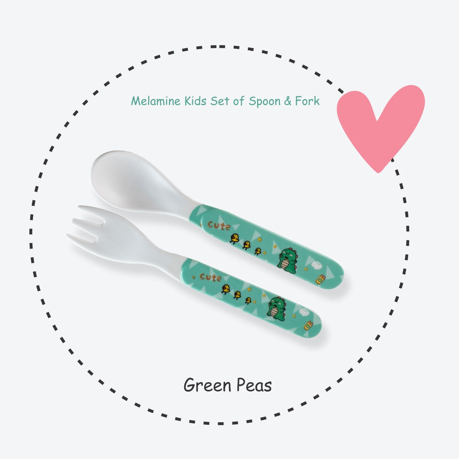 2-Piece Kids Feeding Set (Spoon and Fork) - Green Peas