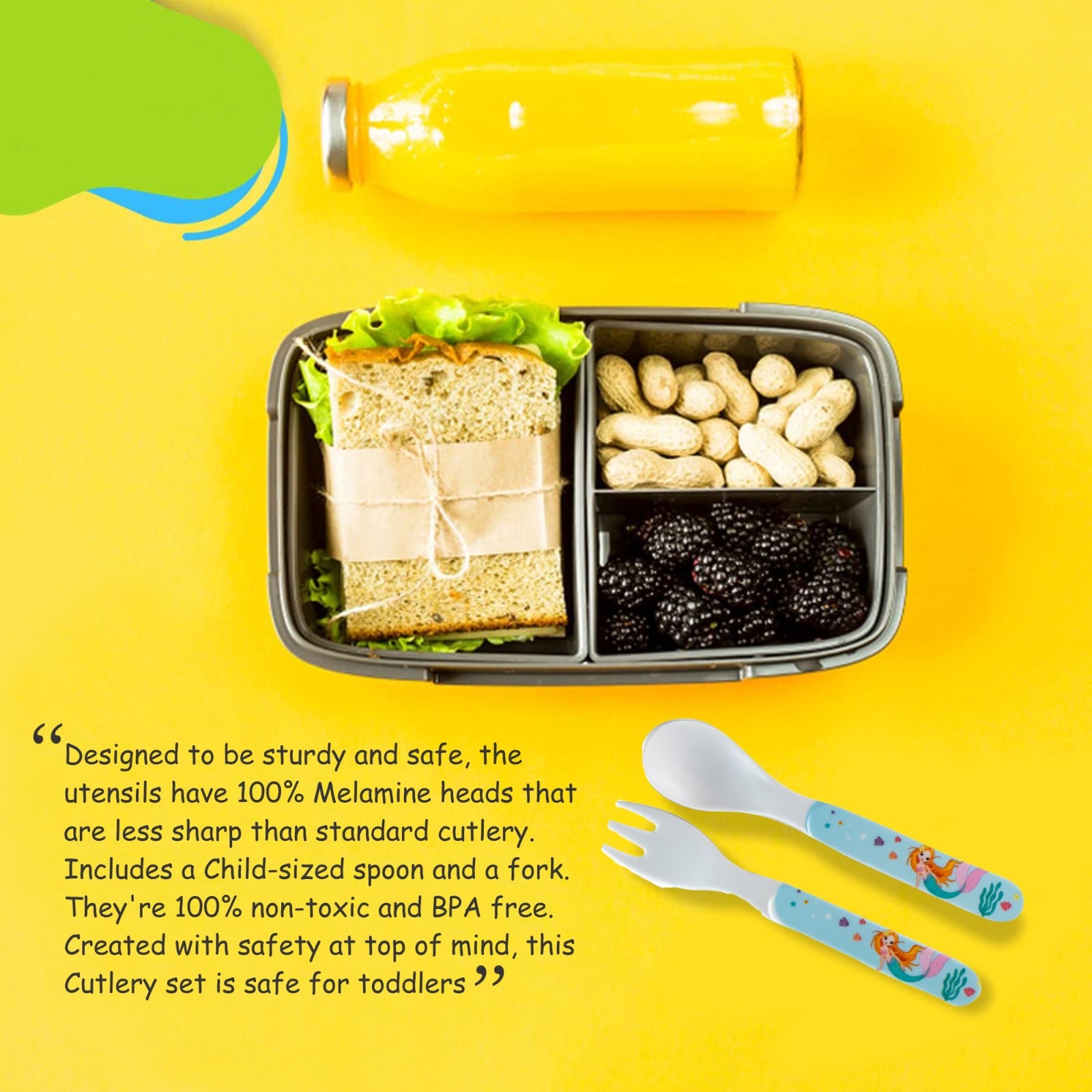 2-Piece Kids Feeding Set (Spoon and Fork)-Aqua Tale