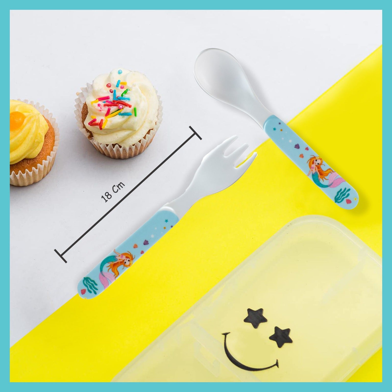 2-Piece Kids Feeding Set (Spoon and Fork)-Aqua Tale