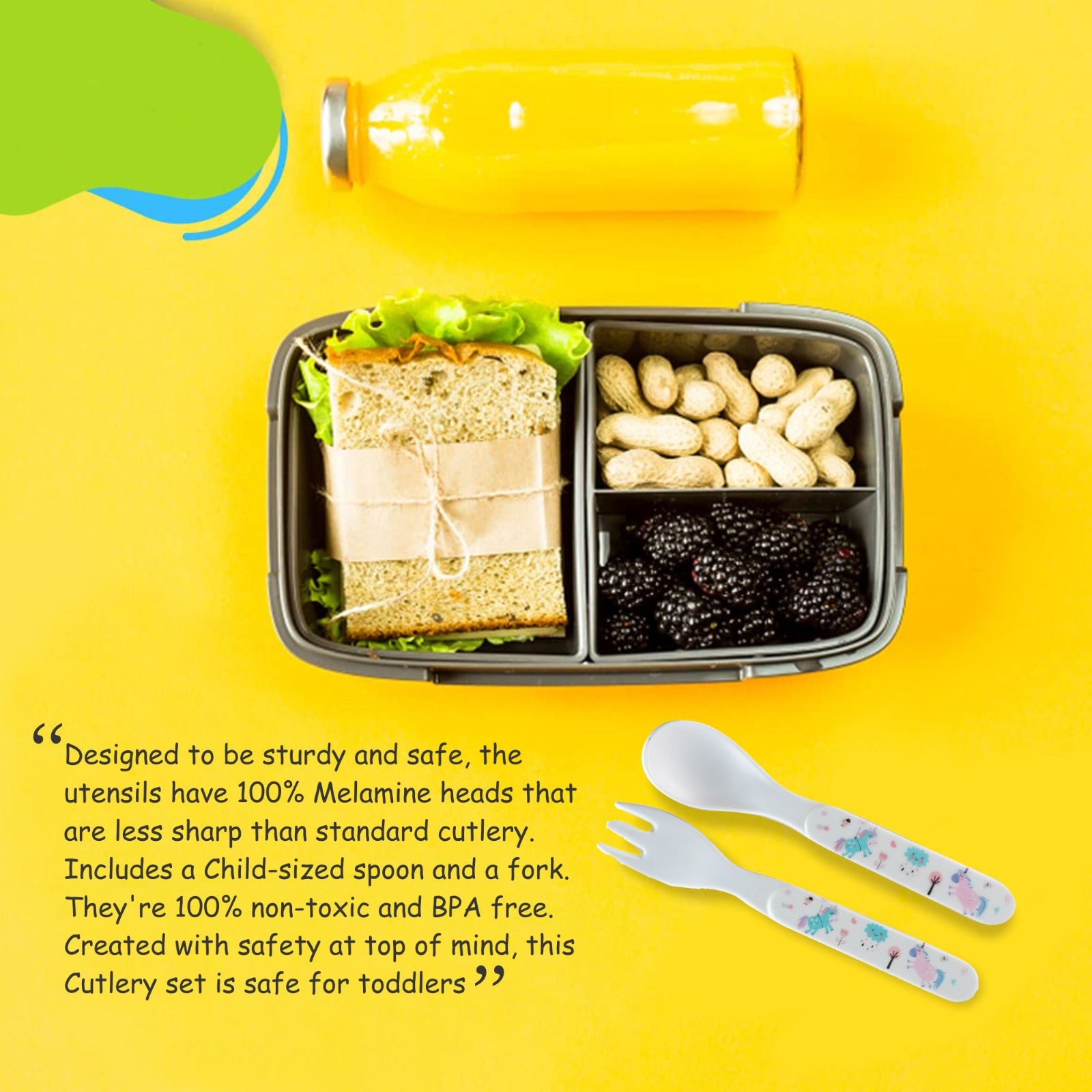 2-Piece Kids Feeding Set (Spoon and Fork) - Blue Unicorn