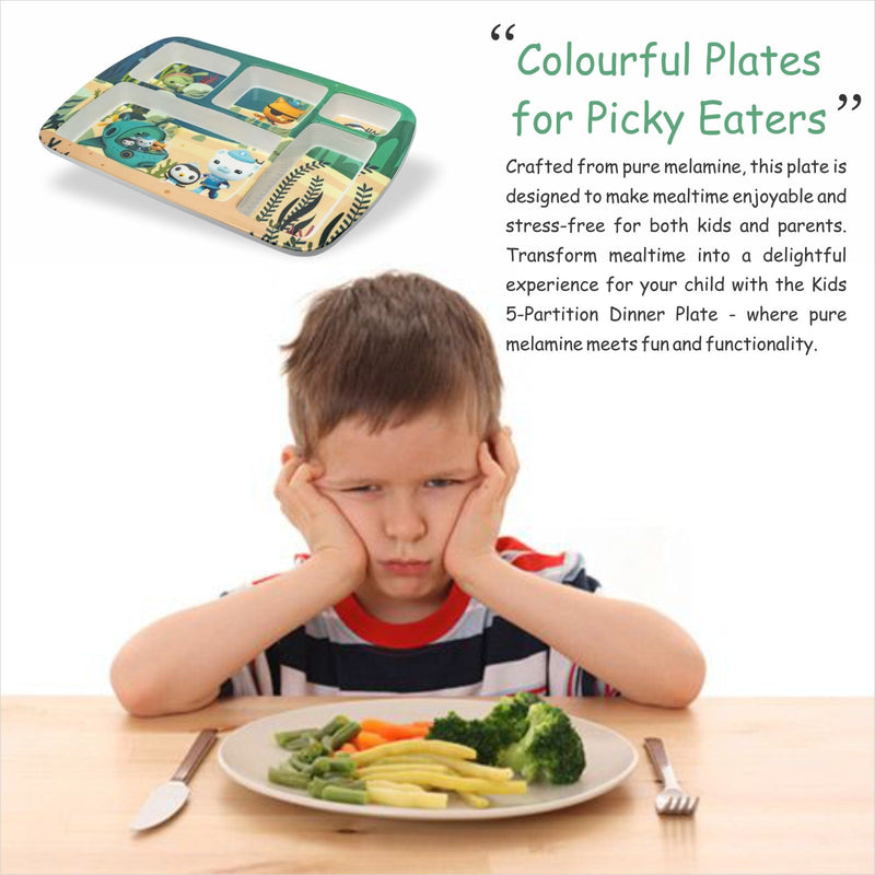 Stehlen Dinnerware, Dinner Plates, 5 Partition Plates, Kids Plate, 100% Melamine Plates, Aqua Tales Theme Plate, Kids Snacks Plates, FDA Approved, BPA Free- Aqua Tales