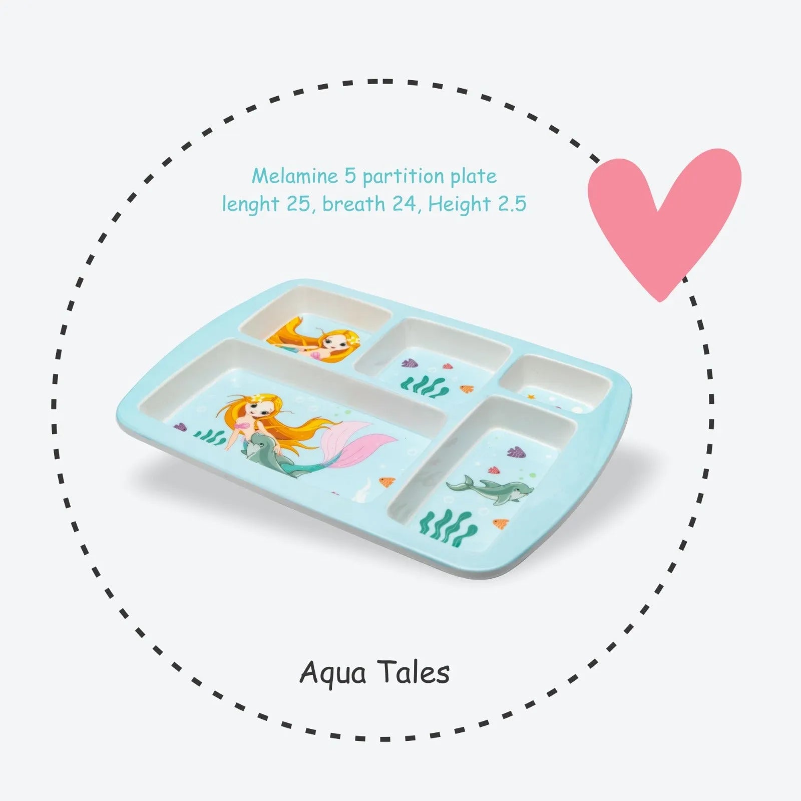 Kids 5-Partition Dinner Plate- Aqua Tales