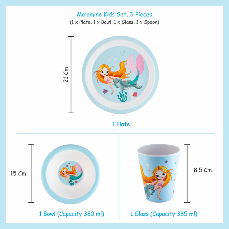 Stehlen Dinnerware, Dinner Plates, Kids Dinner Set, 100% Melamine Plates, ( Dinner Plate, Bowl, Glass), Aqua Tales Theme Plate, Kids Snacks Plates, FDA Approved, BPA Free- Aqua Tales