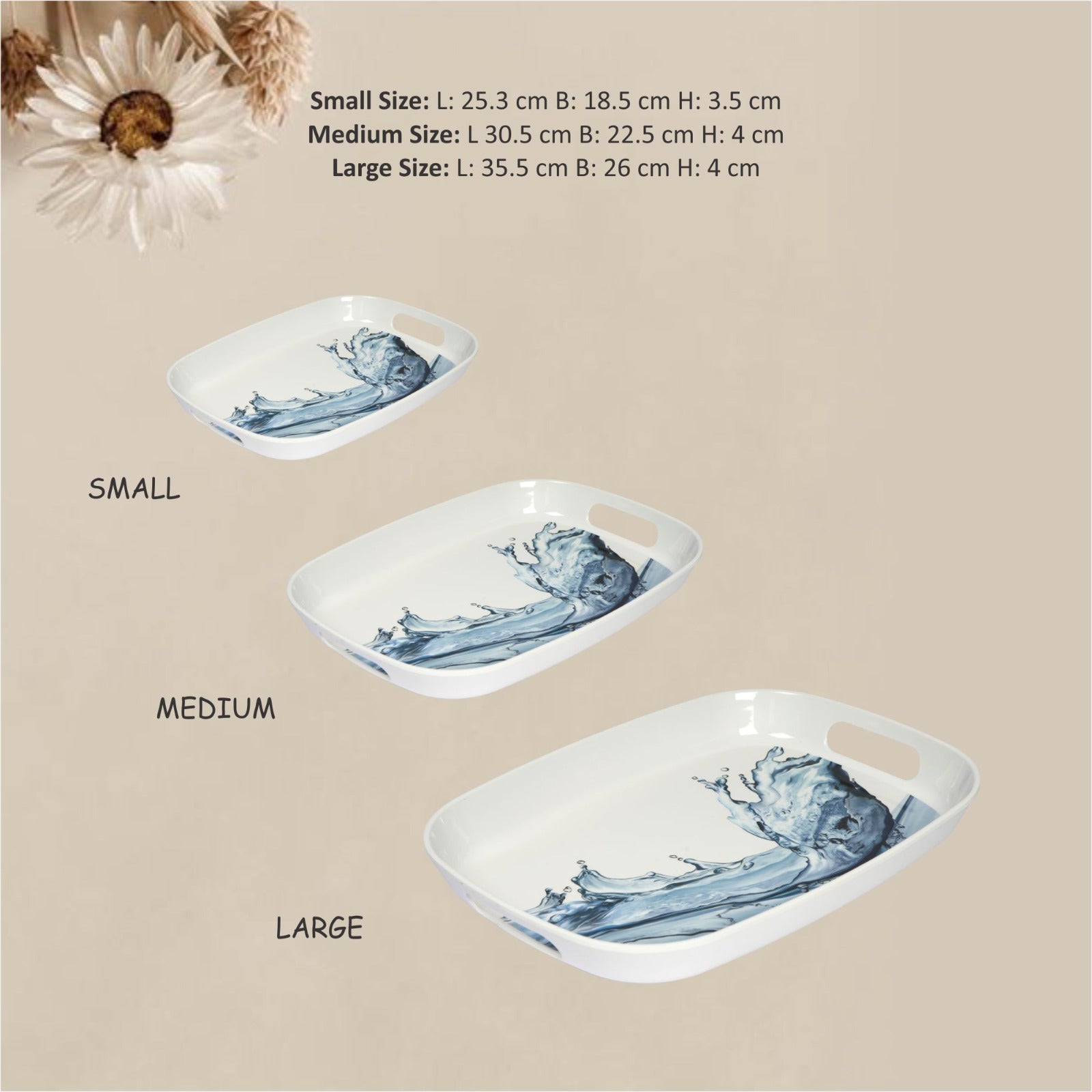 Stehlen 100% Pure melamine Handy Tray- Set of 3 Blue Splash