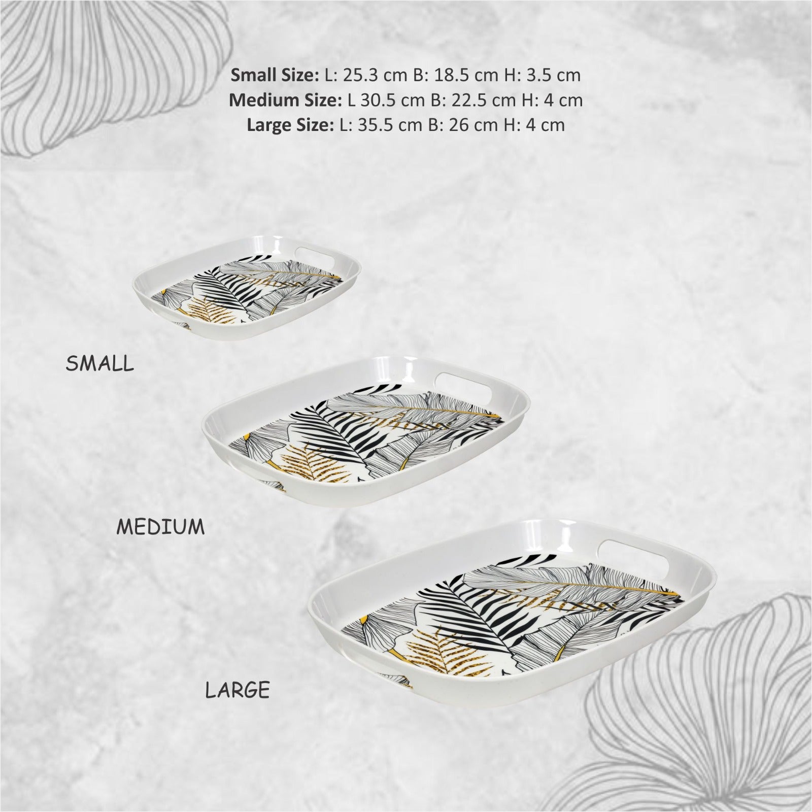 Stehlen 100% Pure melamine Handy Tray- Set of 3 Botanical