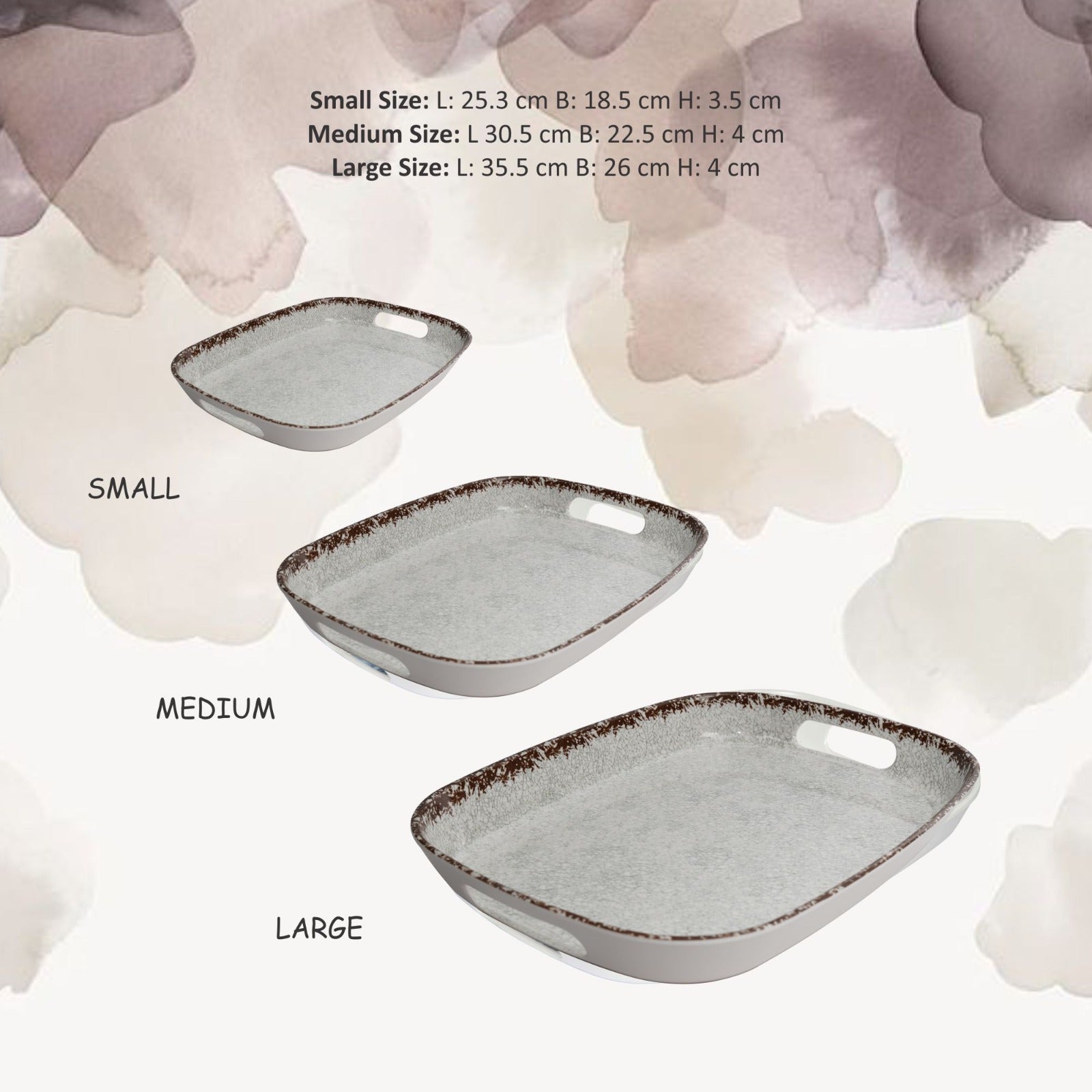 Stehlen 100% Pure melamine Handy Tray- Set of 3 Crackle Brown