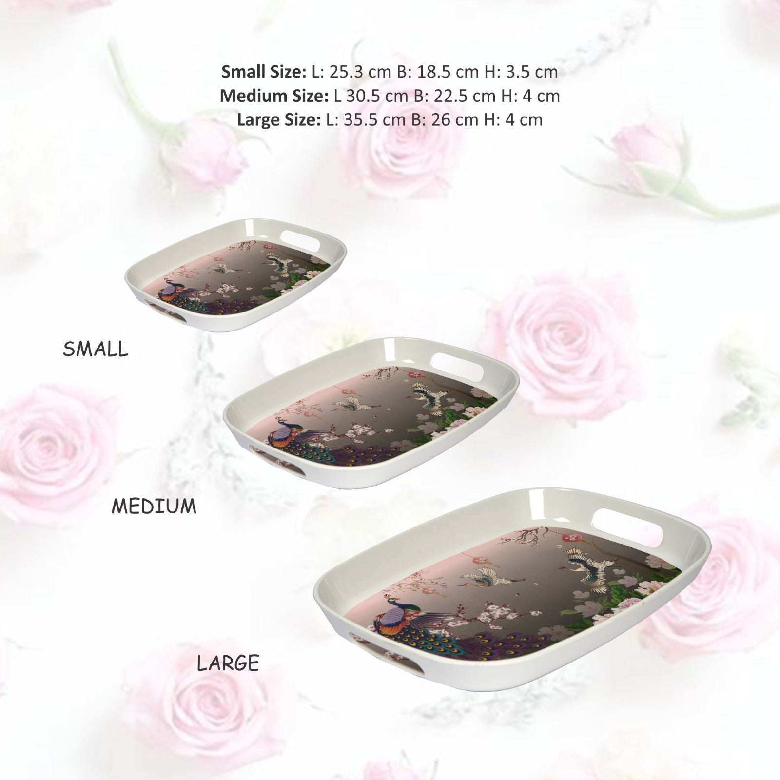 Stehlen 100% Pure melamine Handy Tray- Set of 3 Flying Peacock