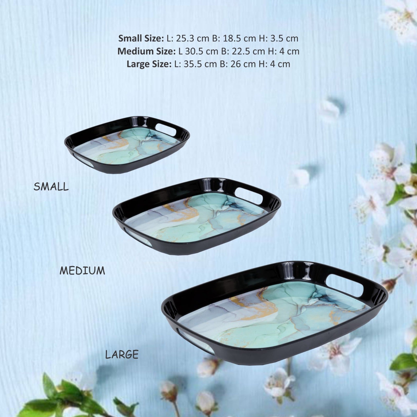 Stehlen 100% Pure melamine Handy Tray- Set of 3 Green Emerald