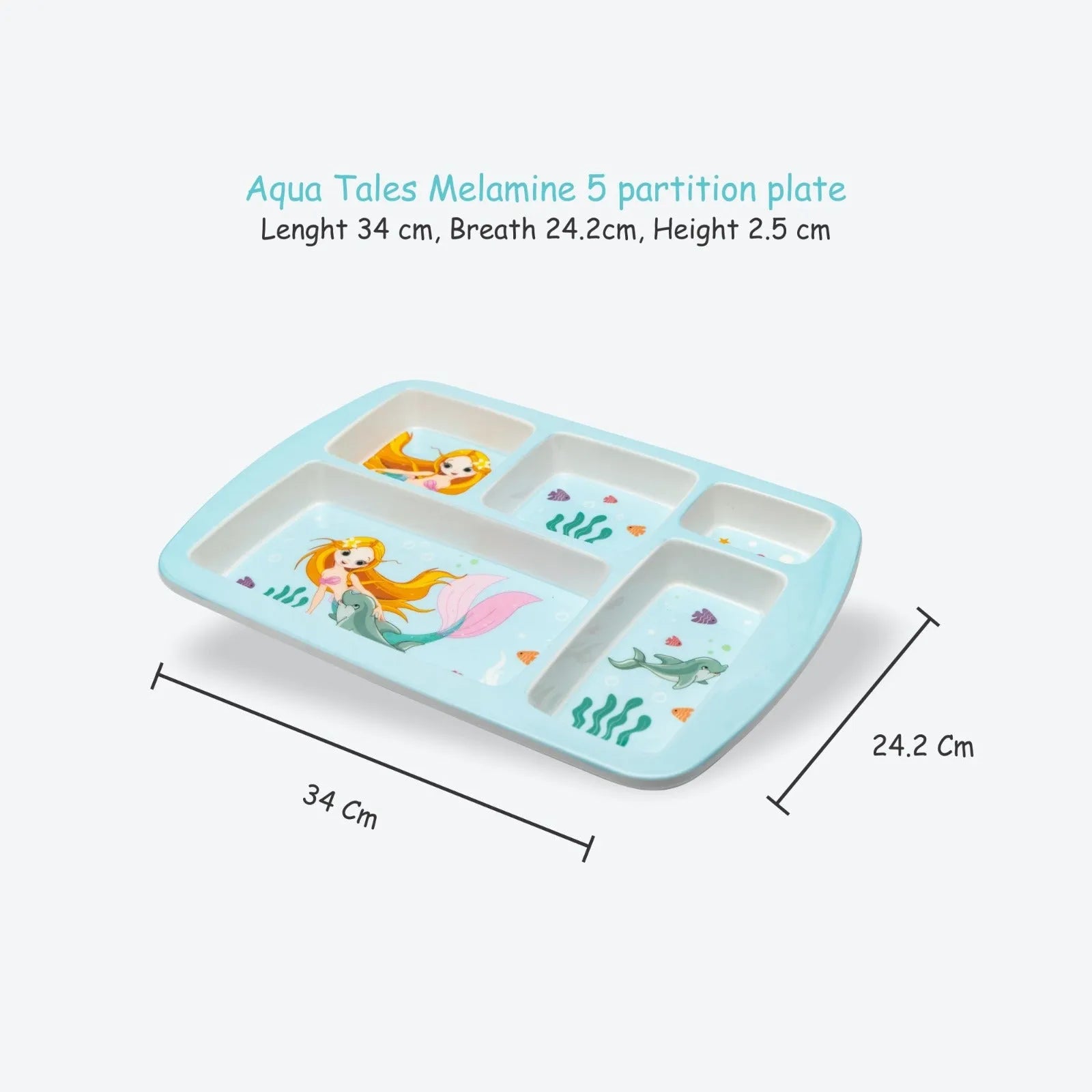 Kids 5-Partition Dinner Plate- Aqua Tales