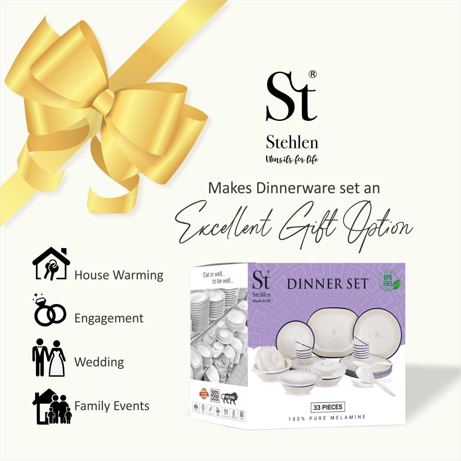 Stehlen Dinnerware, Pure melamine, Vintage, 31 Piece Kitchen Set for home-  MERDIAN GRAY