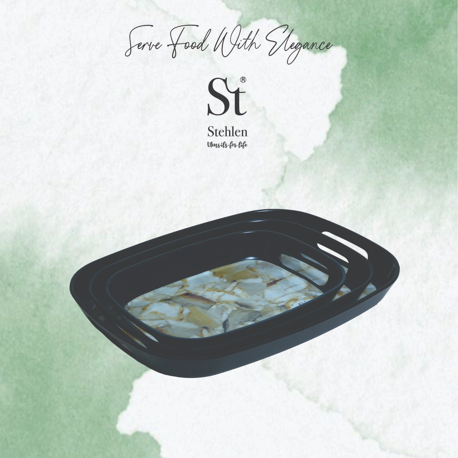 Stehlen 100% Pure melamine Handy Tray- Set of 3 Reflection