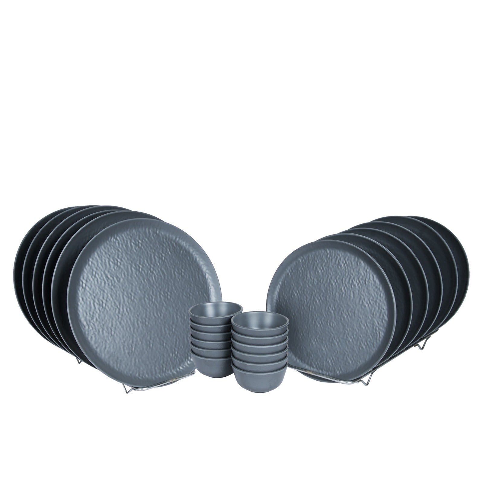 Stehlen Donna Hammered Dinnerware, Pure melamine, 24 PC Kitchen Set for home- Gray