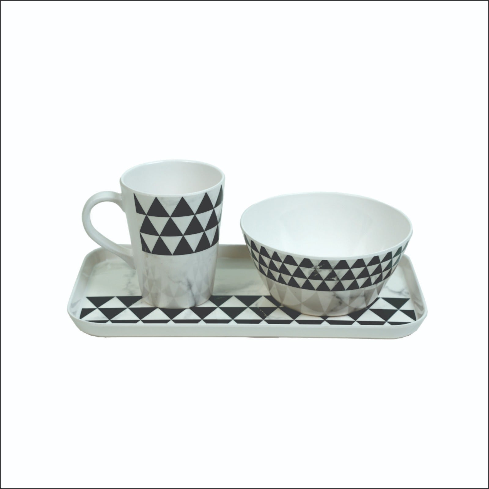 Stehlen Coffee Cups Set & Tray, 3 Piece Tea Coffee & Snacks Set, Pure melamine, Gift Set, Cup and Tray Set-Trio Black