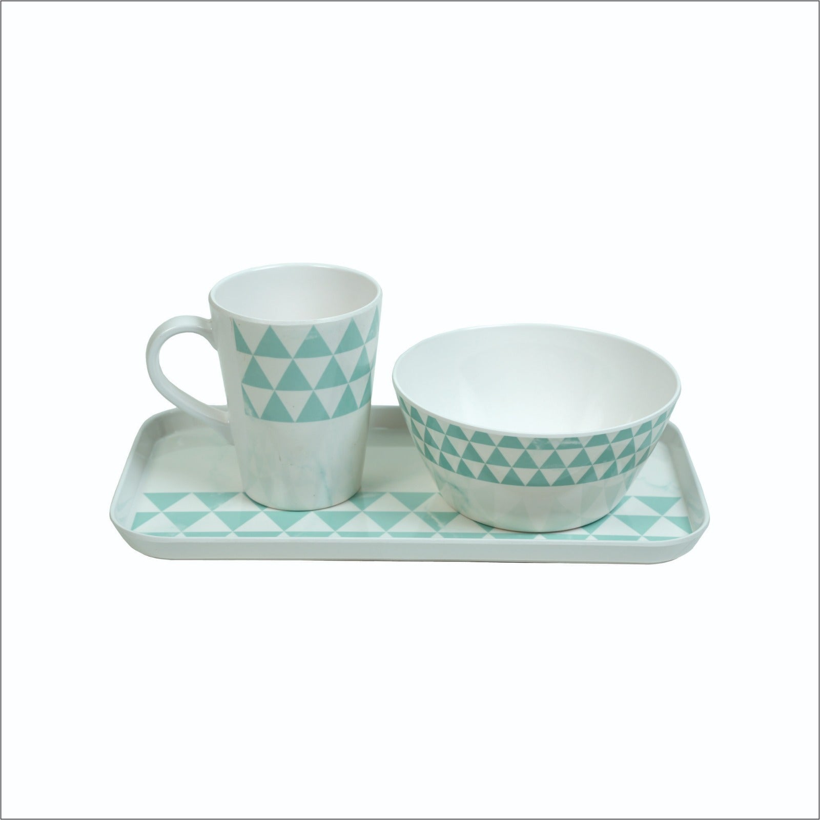 Stehlen Coffee Cups Set & Tray, 3 Piece Tea Coffee & Snacks Set, Pure melamine, Gift Set, Cup and Tray Set-Trio Aqua