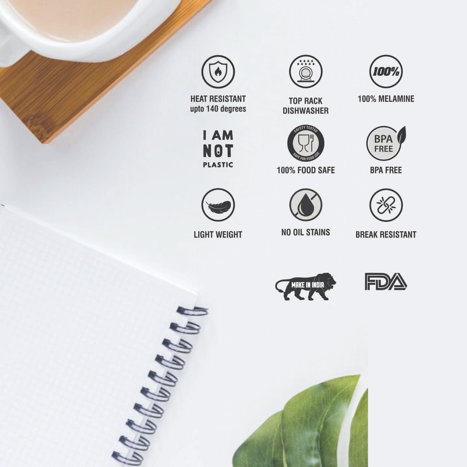 Stehlen Coffee Cups Set & Tray, 3 Piece Tea Coffee & Snacks Set, Pure melamine, Gift Set, Cup and Tray Set-Trio Blonde