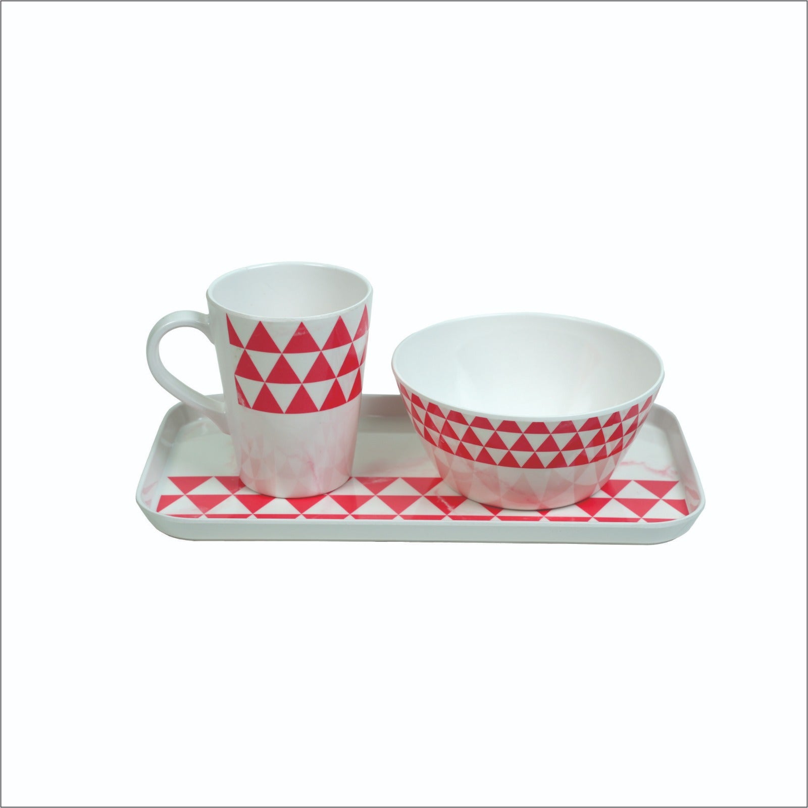 Stehlen Coffee Cups Set & Tray, 3 Piece Tea Coffee & Snacks Set, Pure melamine, Gift Set, Cup and Tray Set-Trio Pink