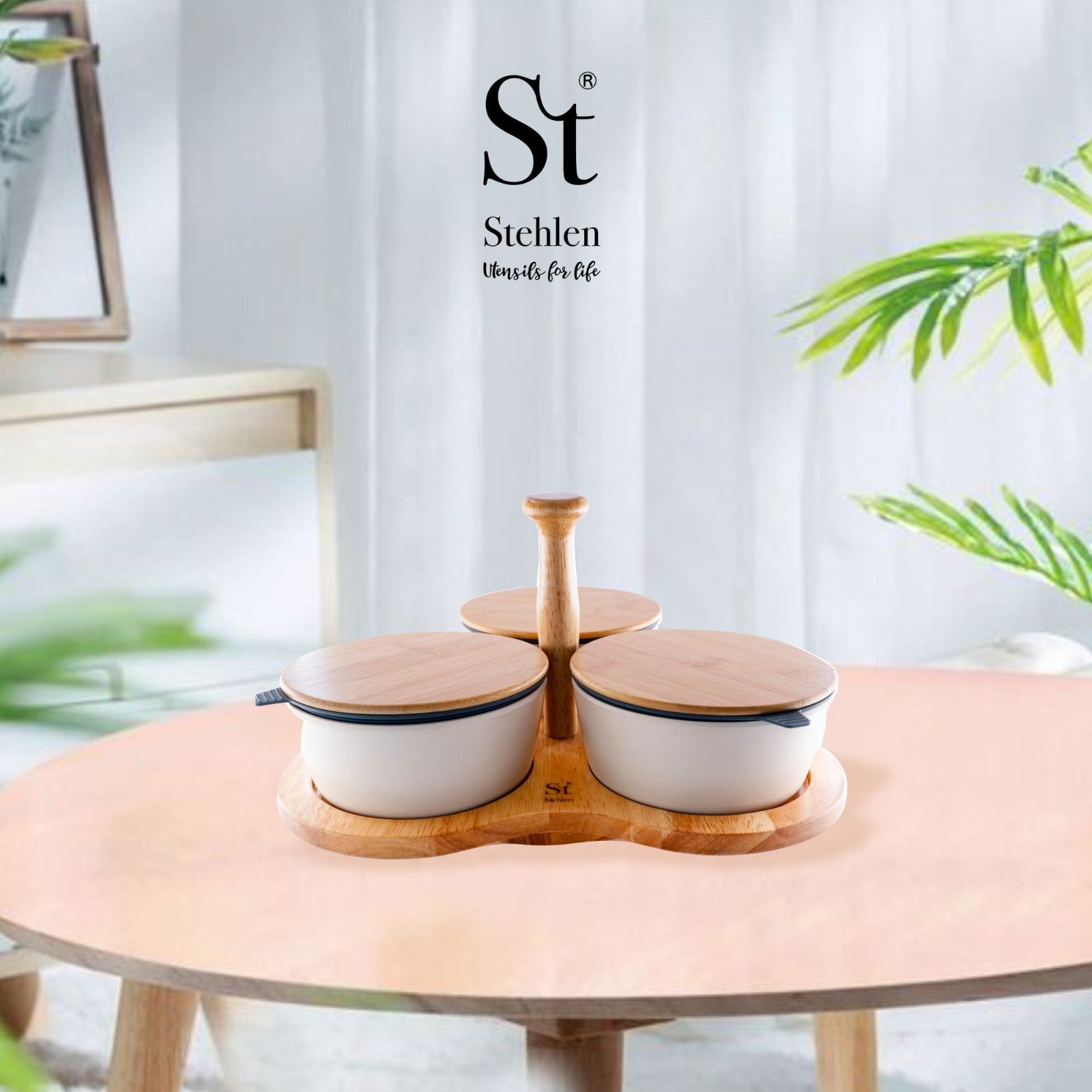 Stehlen 100% Pure melamine 4 pcs stock n seal revolving set,SET OF 4- Beige