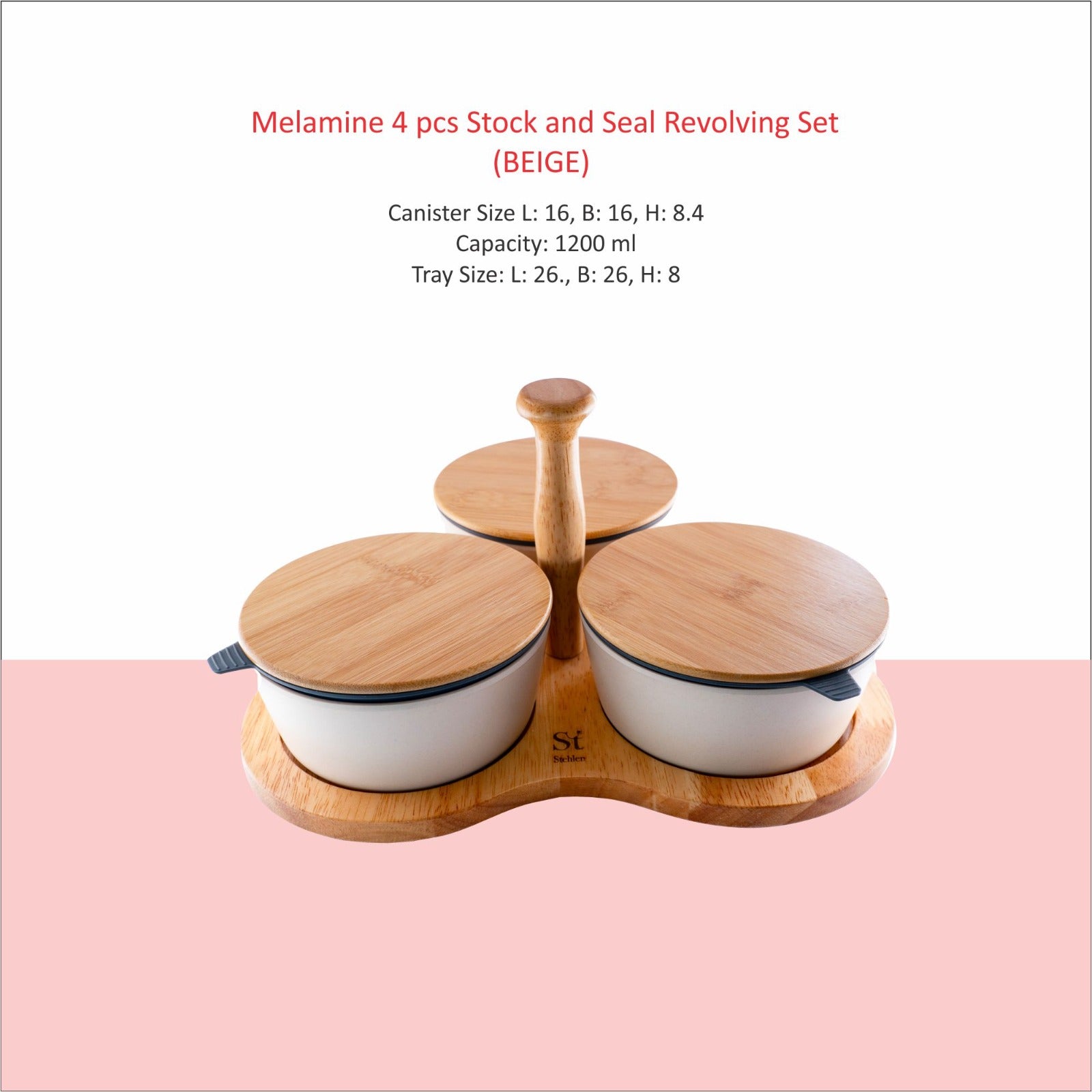 Stehlen 100% Pure melamine 4 pcs stock n seal revolving set,SET OF 4- Beige
