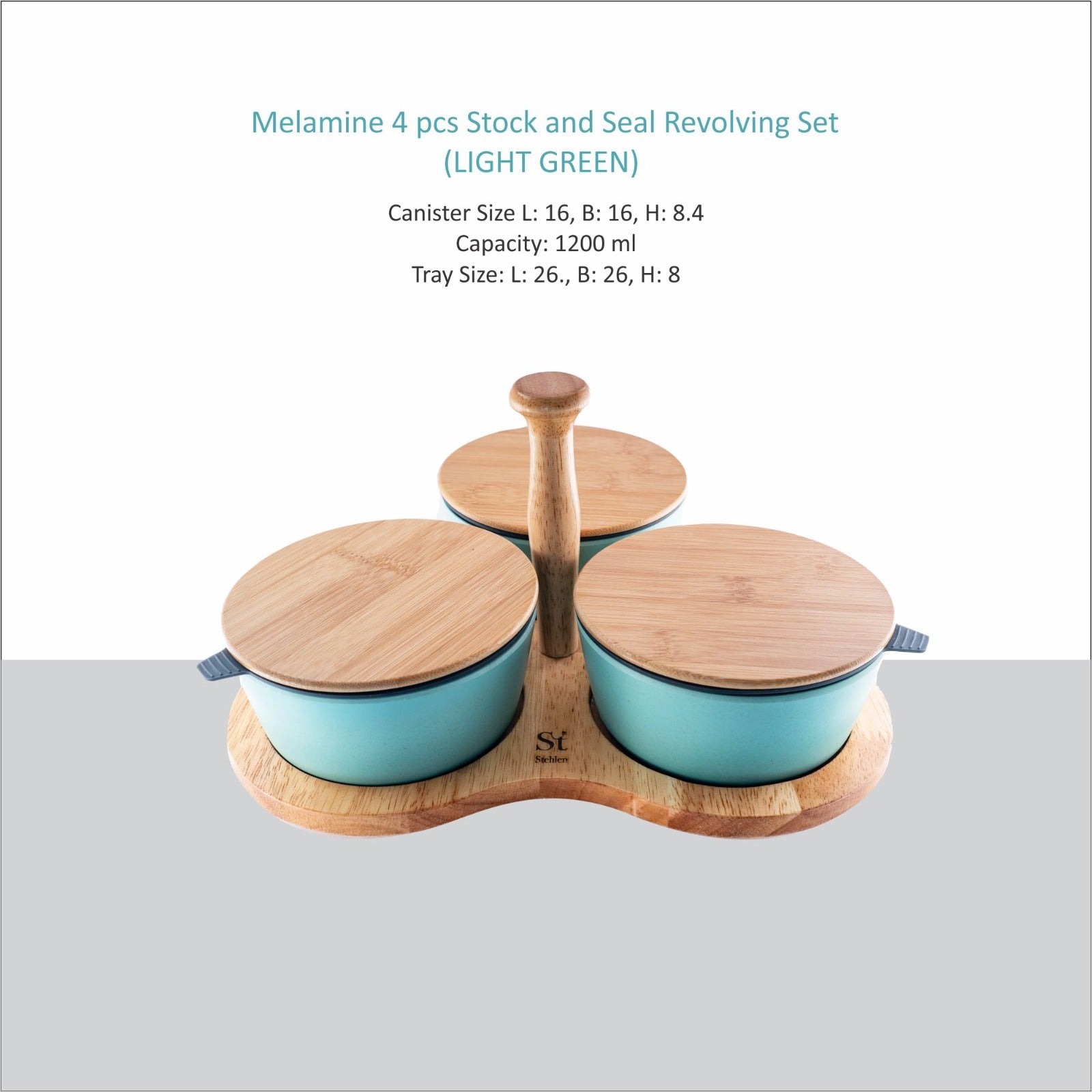 Stehlen 100% Pure melamine 4 pcs stock n seal revolving set,SET OF 4- Light Green