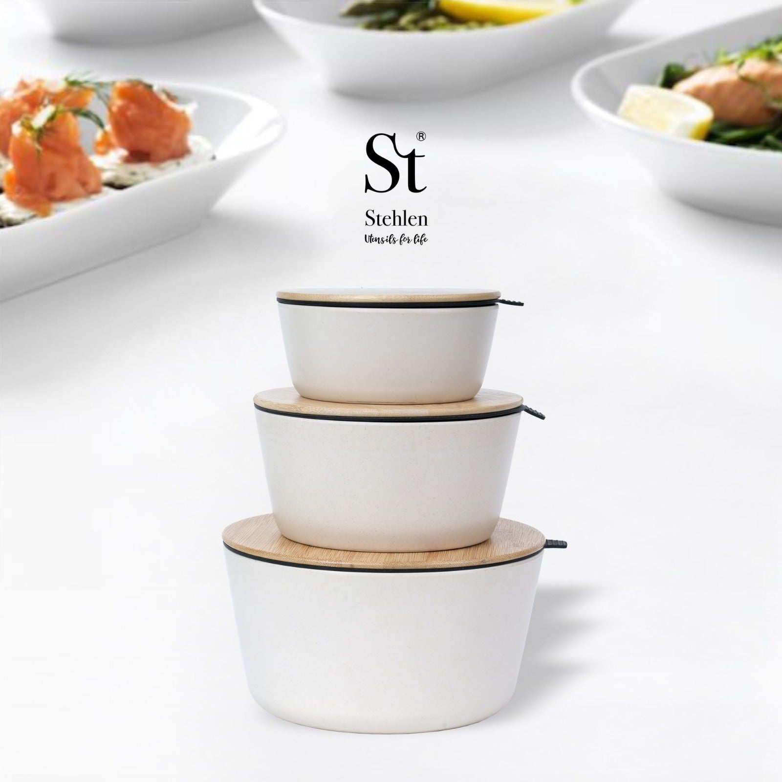 Stehlen 100% Pure melamine Set Of 3 Stock and Seal- Beige
