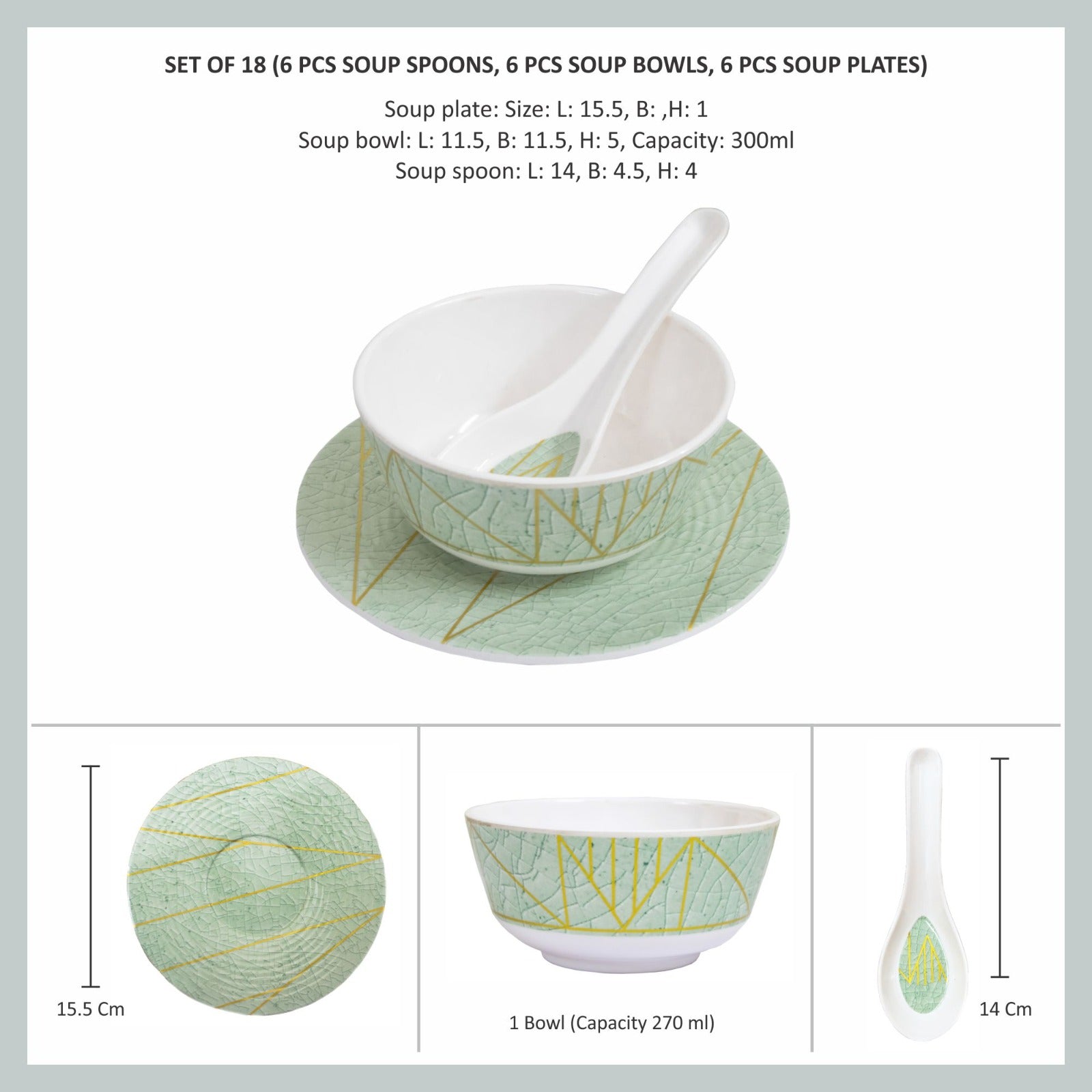 Stehlen Bowl Set, Soup set, Pure melamine, 18 Piece - Crackle Green