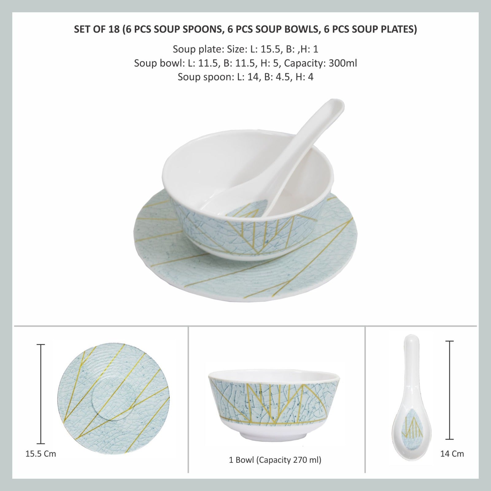 Stehlen Bowl Set, Soup set, Pure melamine, 18 Piece - Crackle Blue