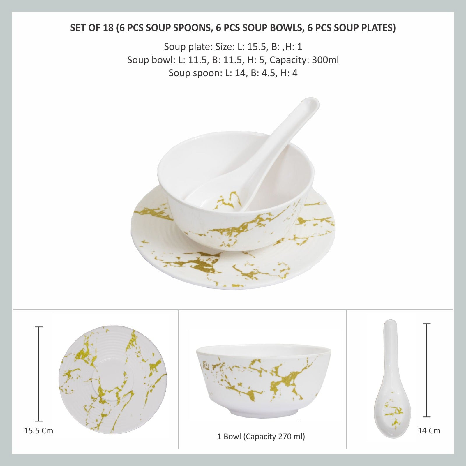 Stehlen Bowl Set, Soup set, Pure melamine, 18 Piece - Golden Stream